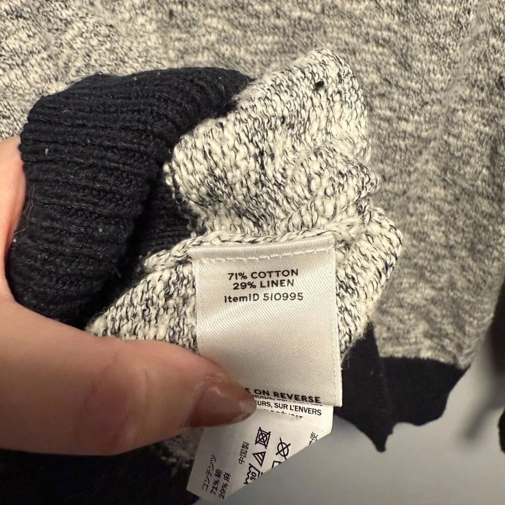 LL Bean Signature Cotton Linen Summer Cowl Neck Sweater Black Marl Large